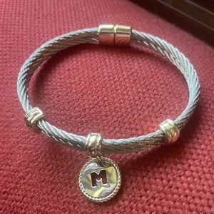Stainless Steel Cable "M" Initial Charm Bracelet/Bangle